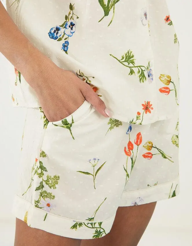 Floral Print Dobby Pyjama Set Ivory