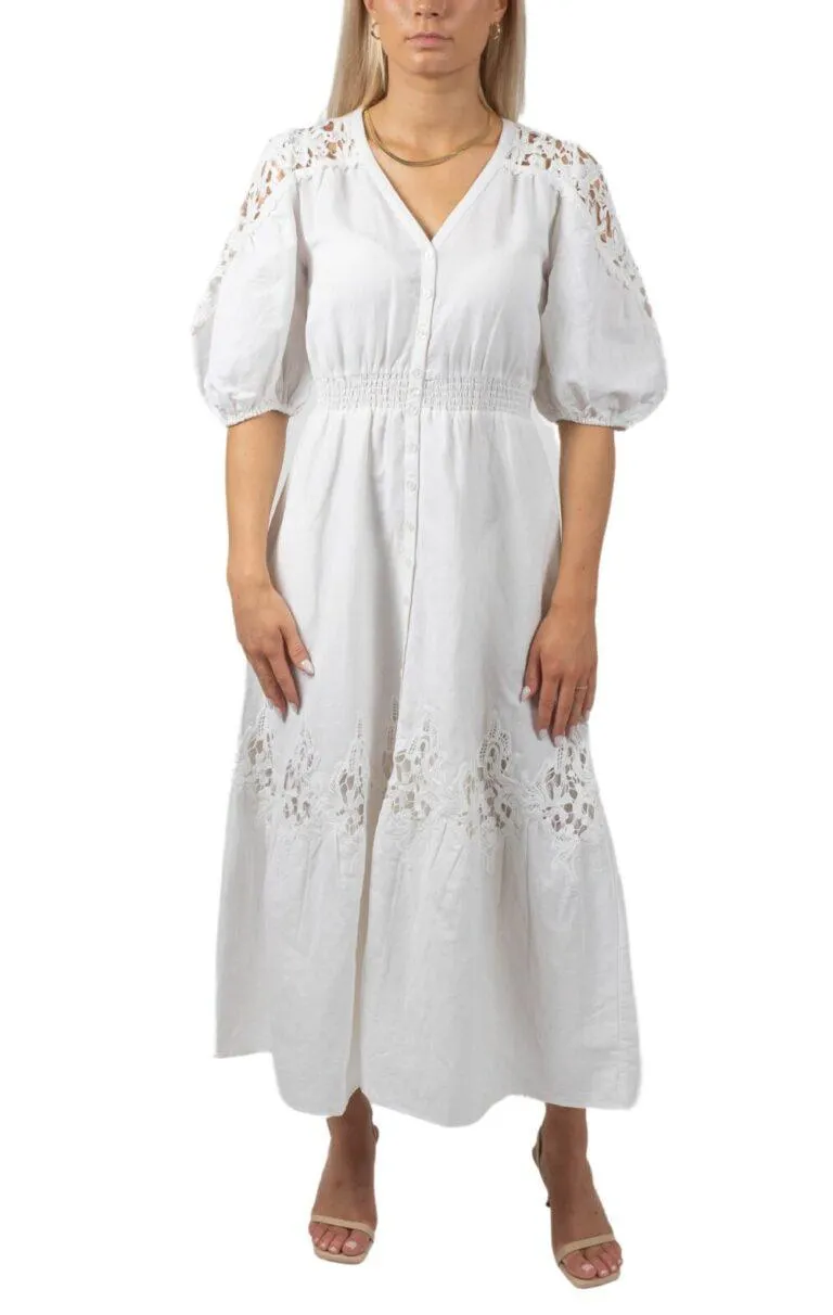 Linen Midi Dress – Hvit