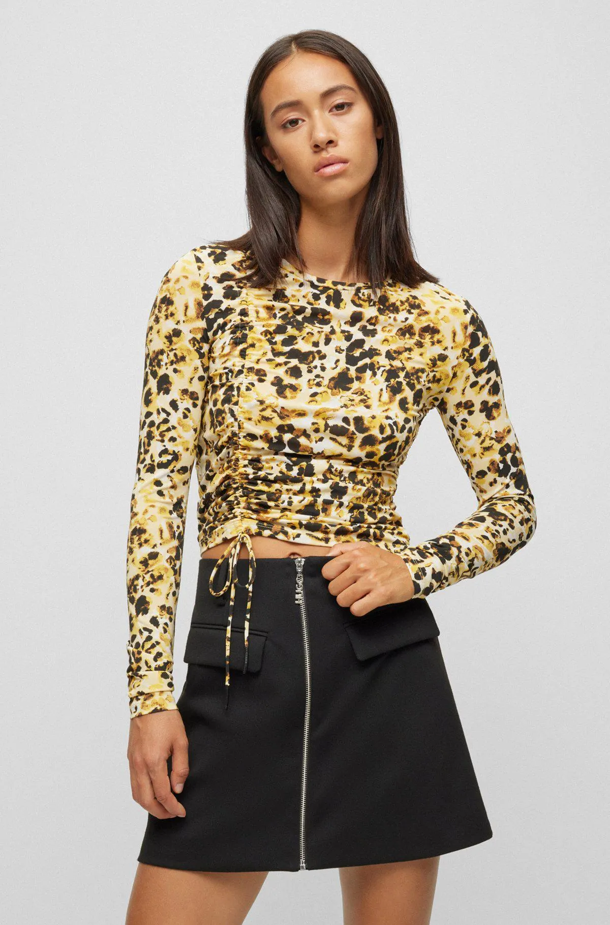 Regular-fit long-sleeved top in printed jersey