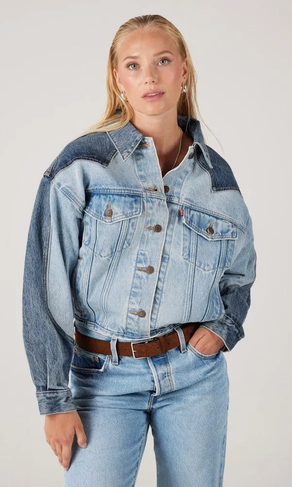 90s Western Pieced Trucker Lys blå Jakke