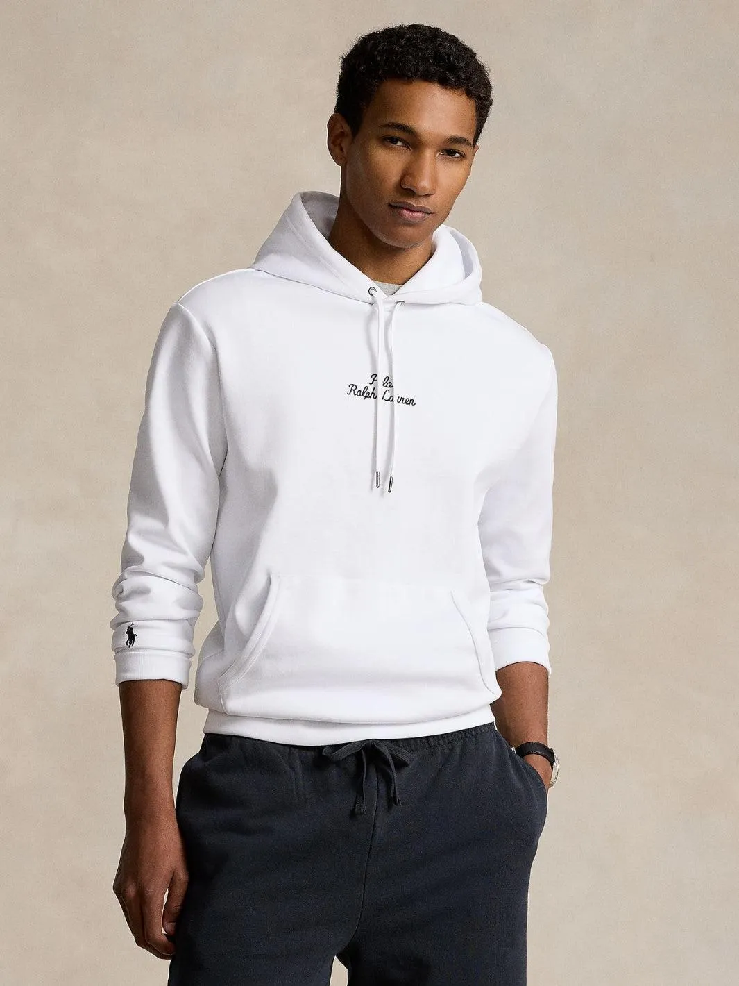 LOGO DOUBLE-KNIT HOODIE Hvit