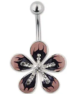 Navlepiercing Med Pen Lilla & Rosa Blomst