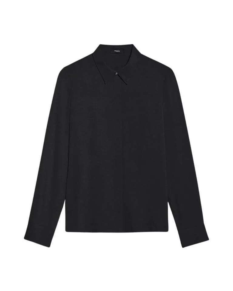 Fitted Shirt In Silk Georgette – Sort
