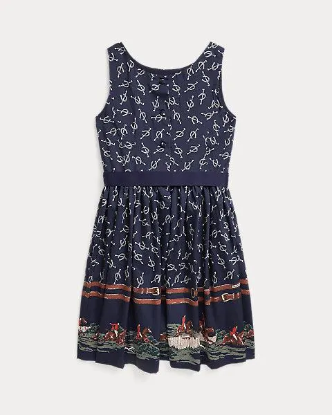Equestrian-Print Twill Dress