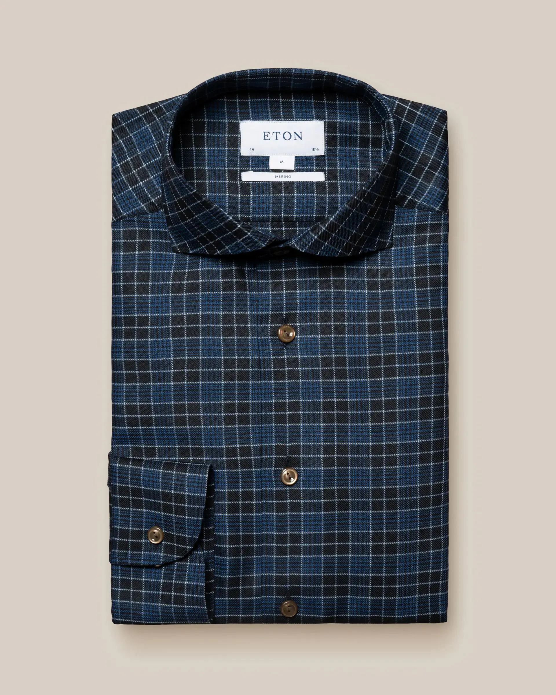 Navy Checked Merino Wool Shirt
