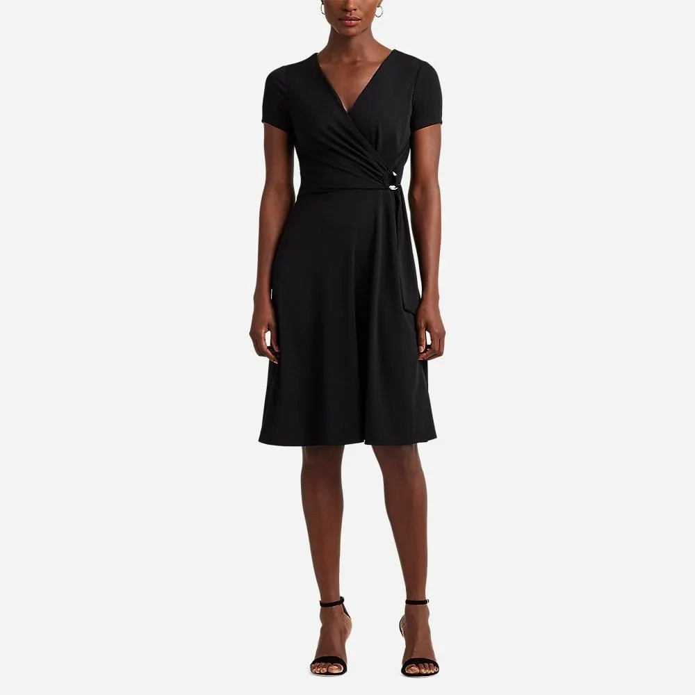 Surplice Jersey Dress - Black