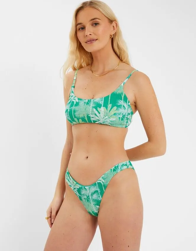 Palm Print Smocked Bikini Bottoms Green