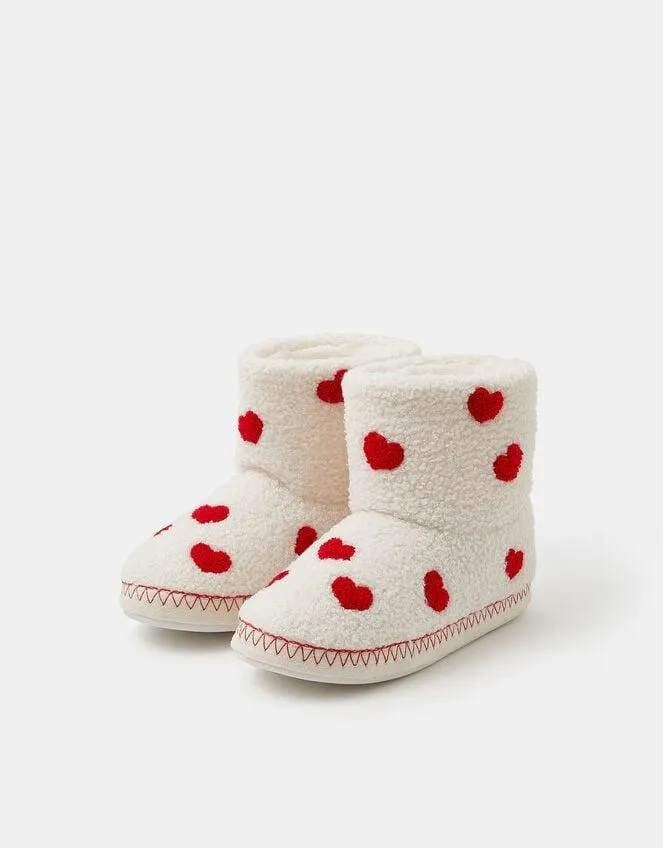 Heart Print Slipper Boots Cream