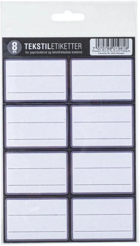 Tekstiletikett 8pk Grå
