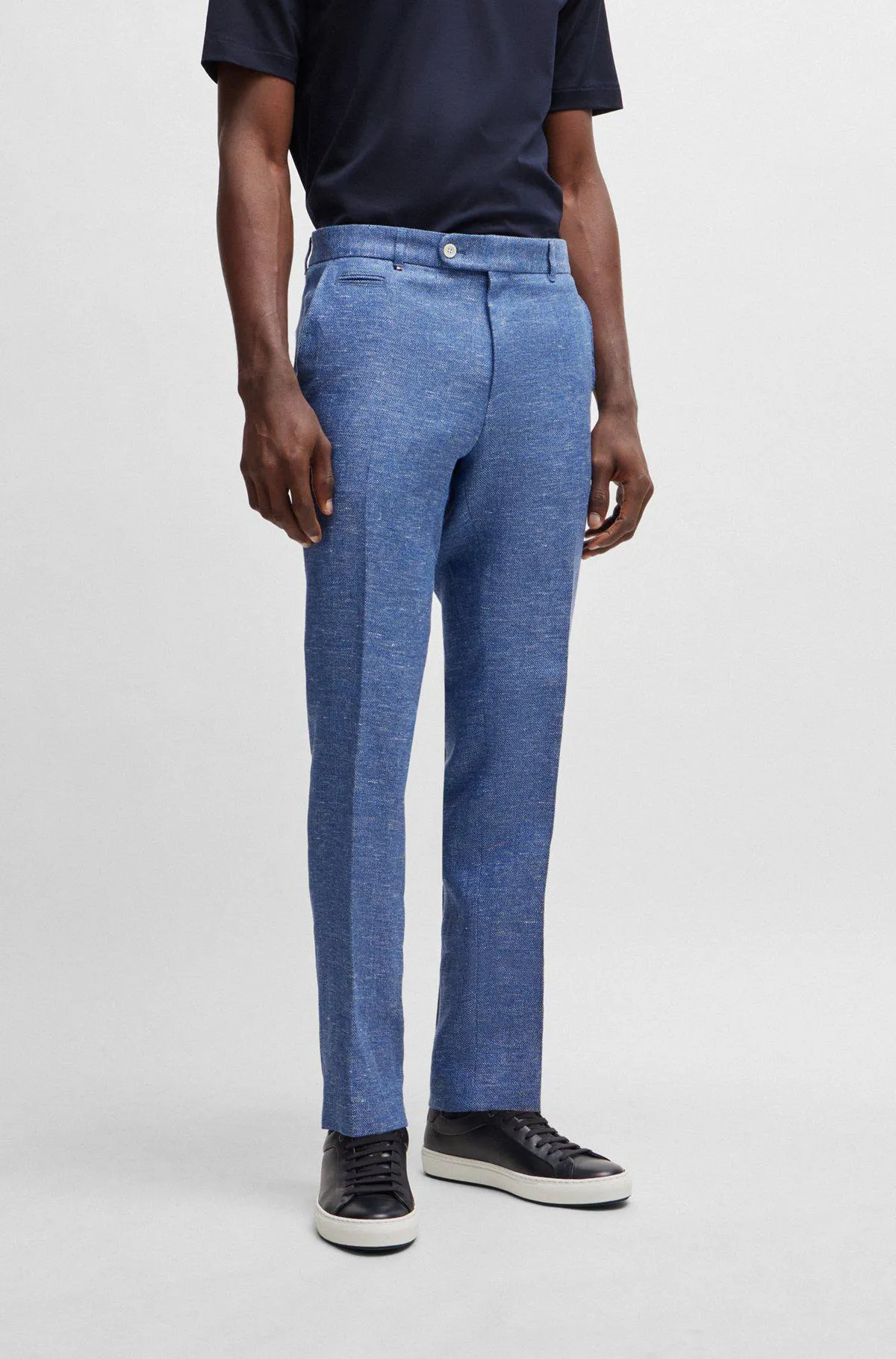 Slim-fit trousers in a micro-patterned linen blend