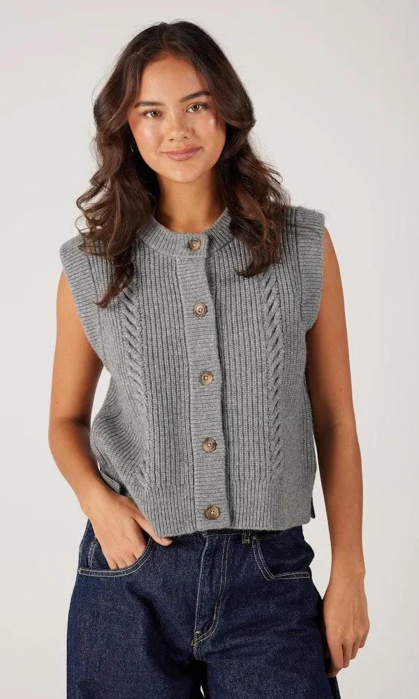 Ines Cable Sweater Grå Vest