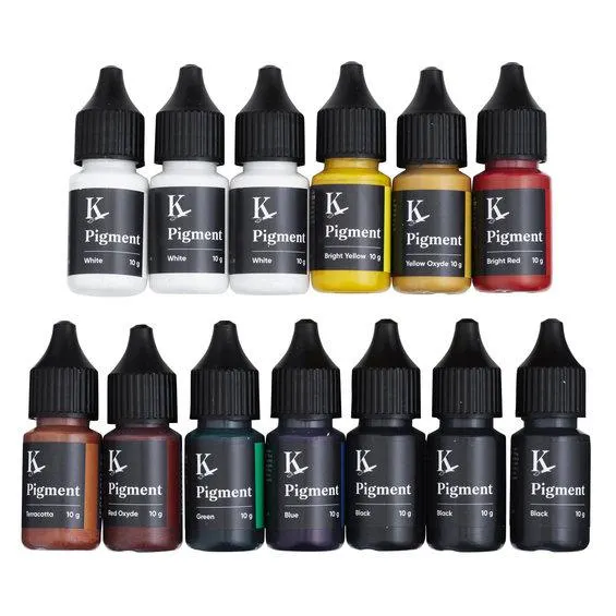 Jesmonite Pigment set 13×10 g – farg Jesmonite under støpeprosessen