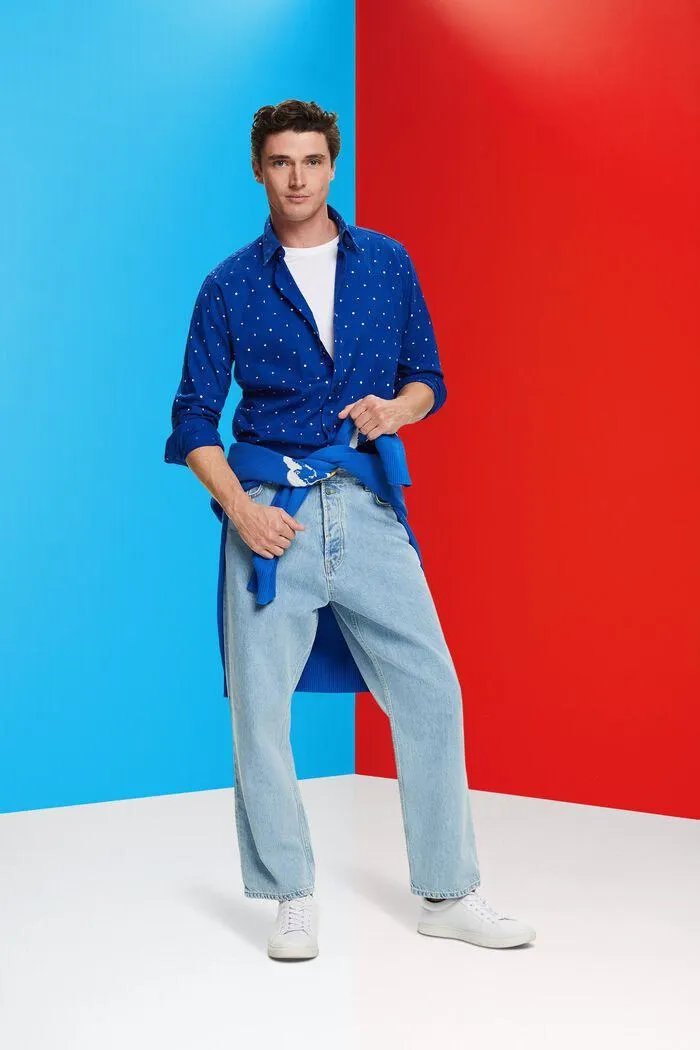 Camisa flameada de algodón con estampado de lunares