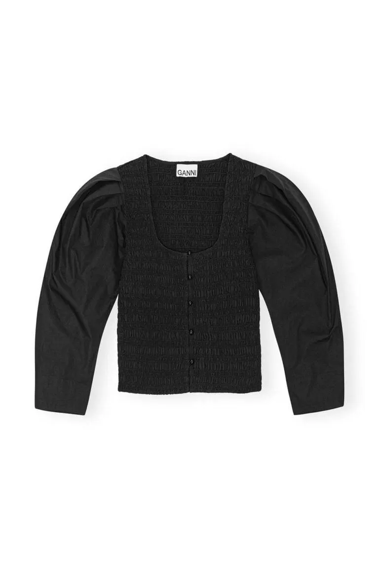 Cotton Poplin Smock Blouse – Sort