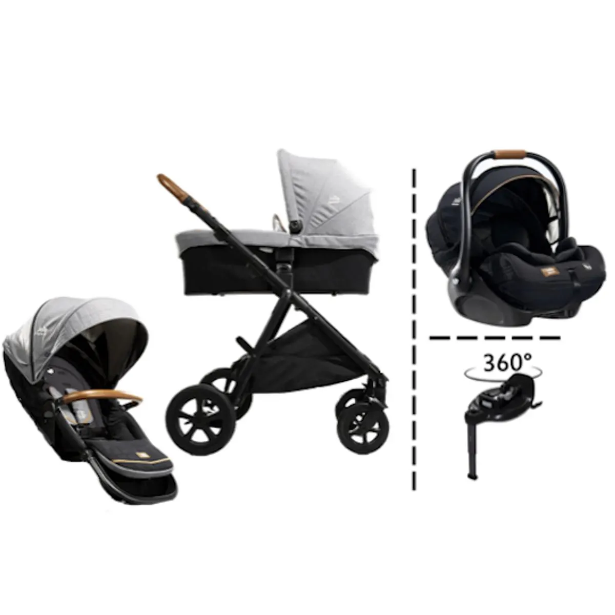 Joie Signature | Aeria Kombi + I-Level Recline 0-13kg & I-Base 360 | Carbon/ Eclipse