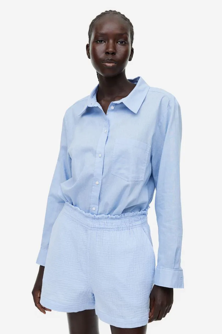 Krinklet shorts i bomull