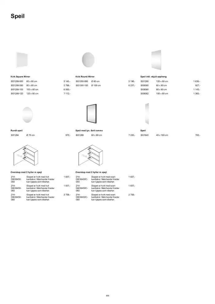 kvik kjøkken Prisliste. fra 1. januar til 31. desember 2025 - kundeavisside 830