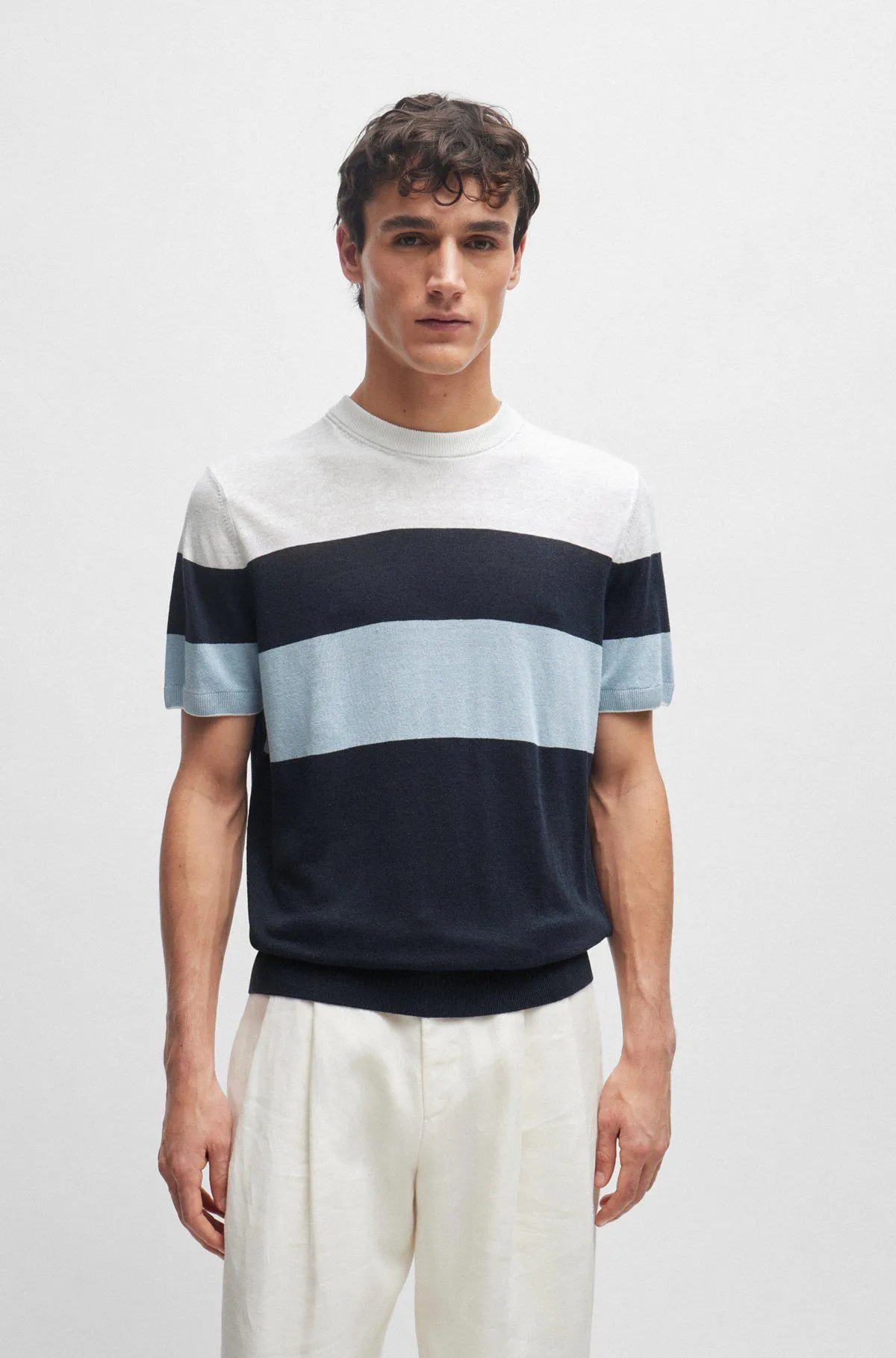 Linen-blend regular-fit sweater with accent tipping