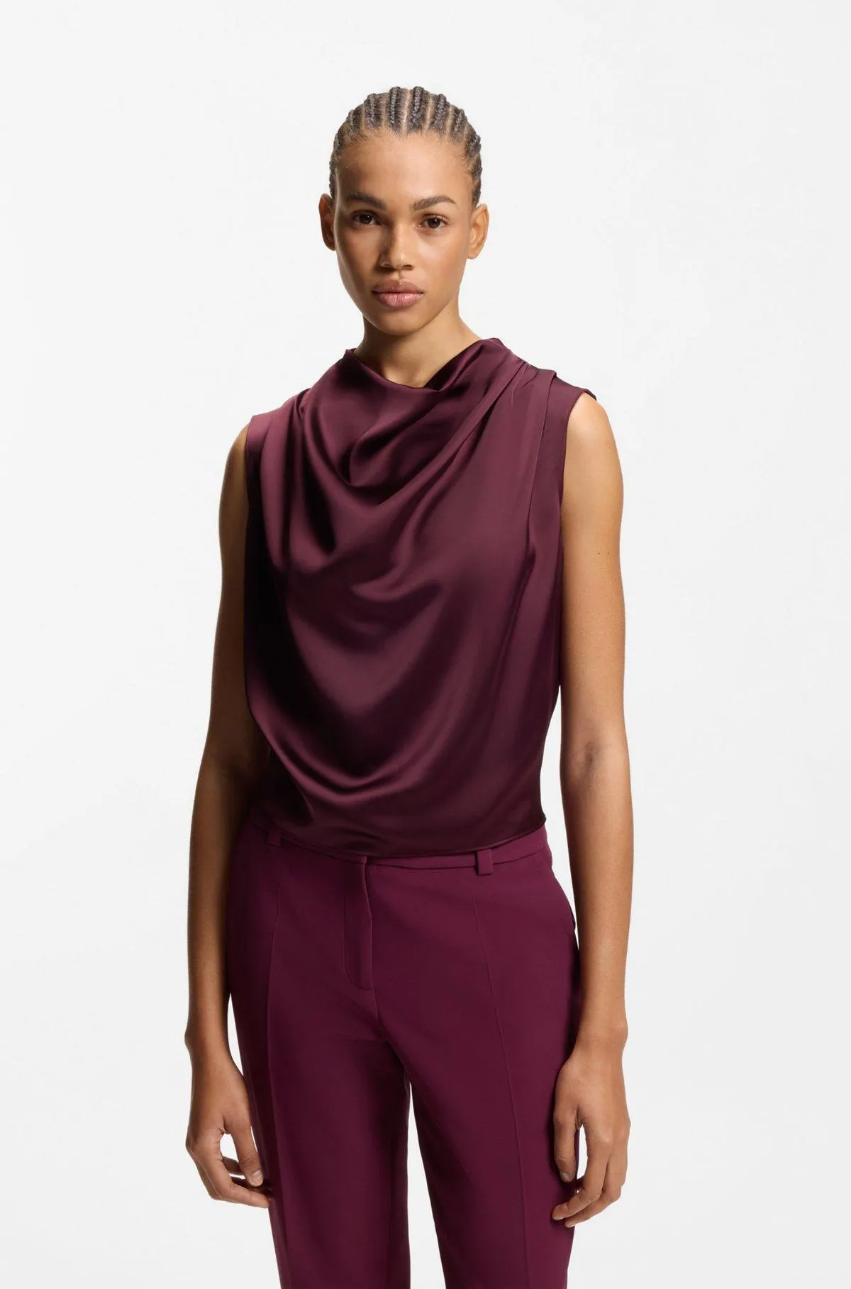 Satin top with draped neckline
