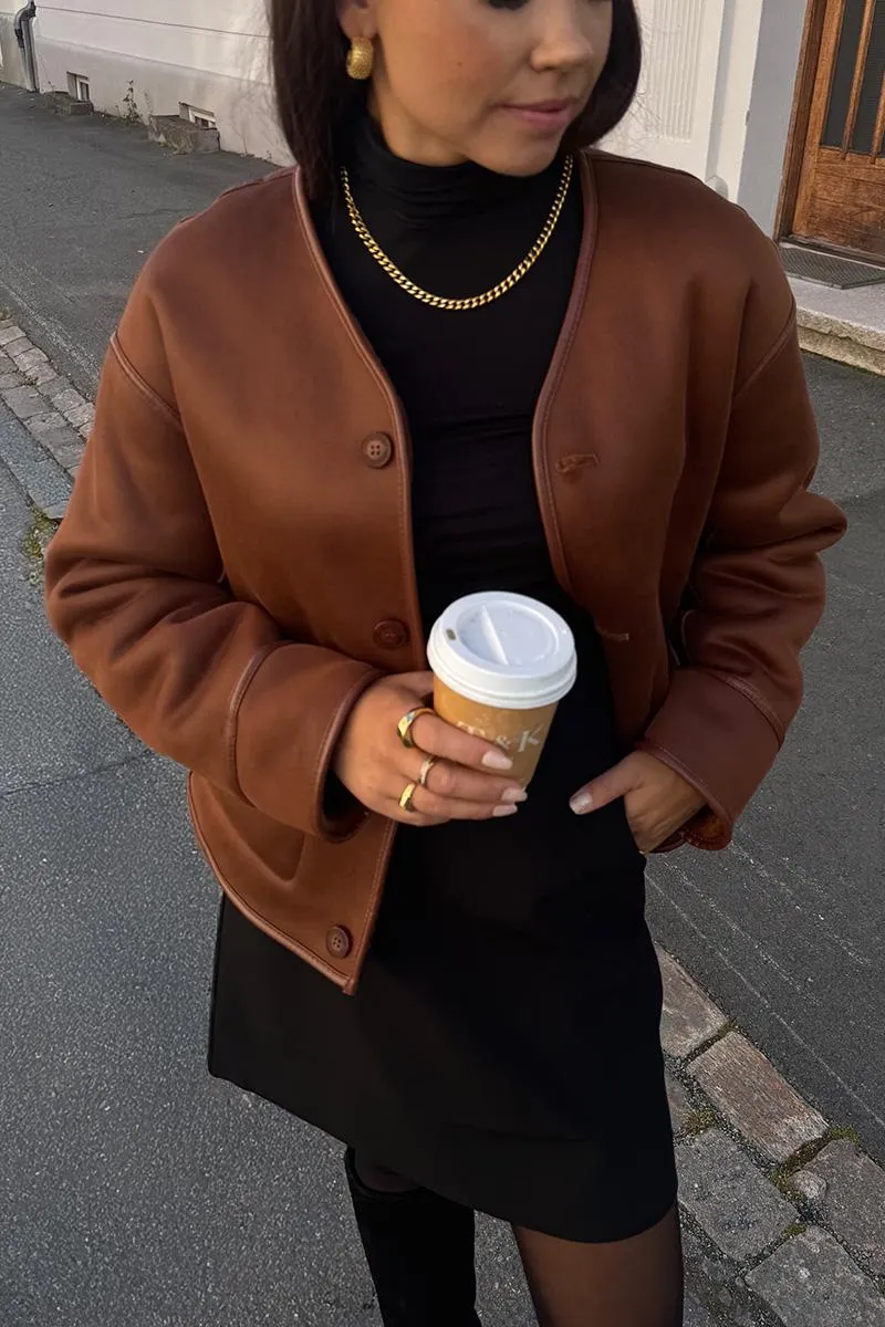 Reversible Collarless Blouson Toffee