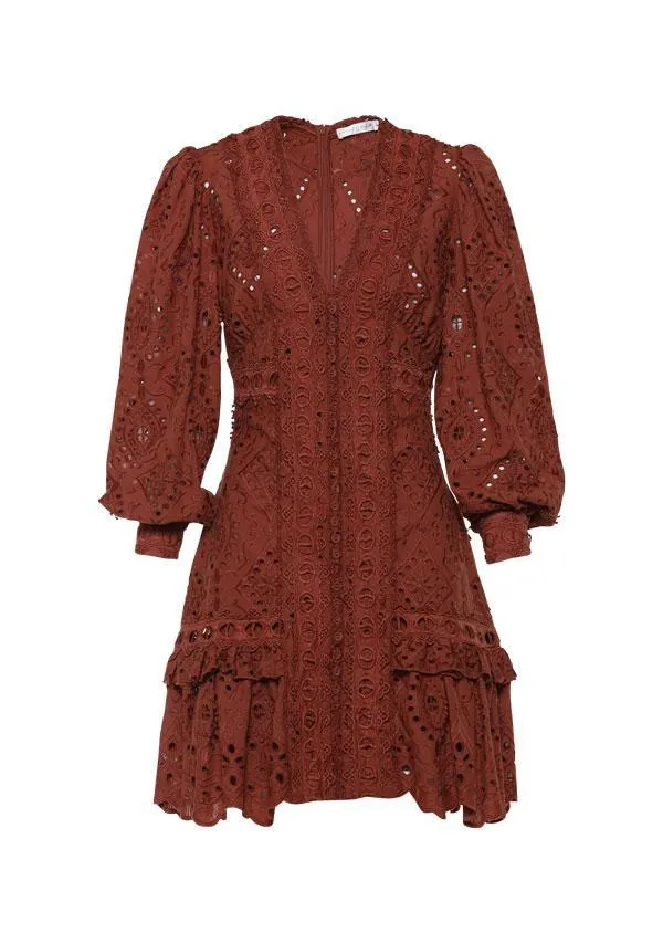 Nouveau Embroidery Mini Dress – Rustrød