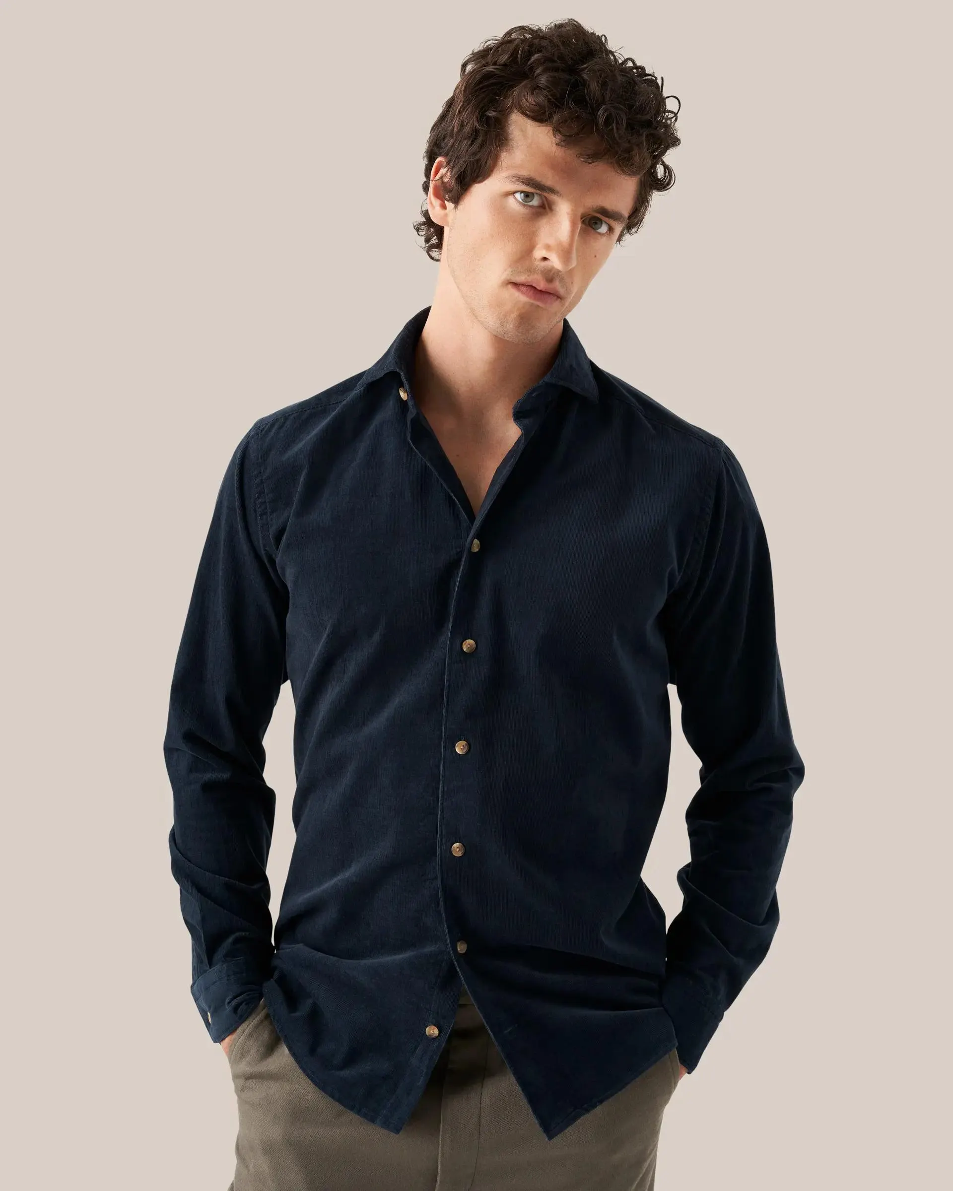 Navy Fine Wale Corduroy Shirt