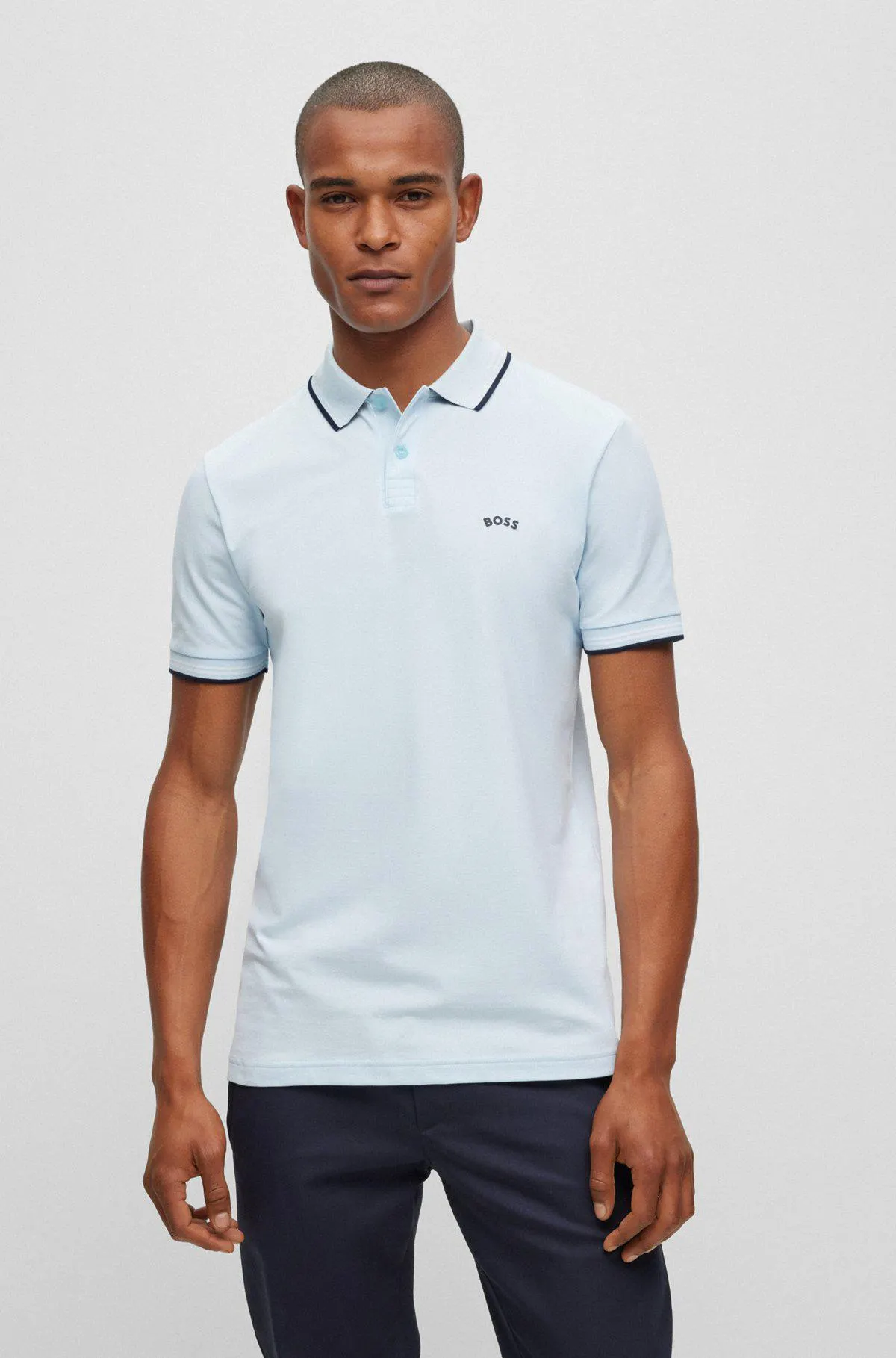 Curved-logo slim-fit polo shirt in stretch-cotton piqué