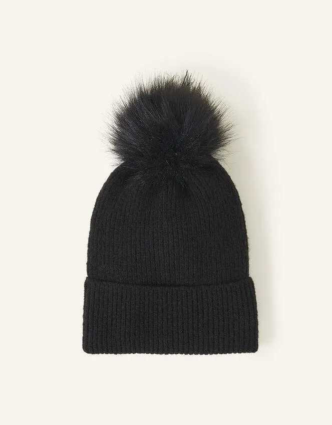 Knit Pom-Pom Beanie Black
