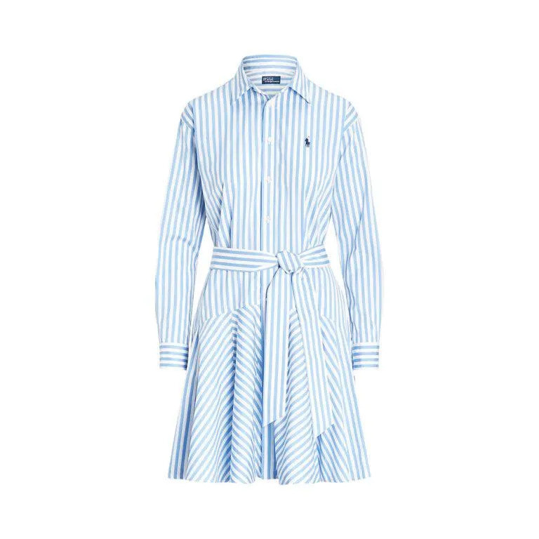 Striped Cotton Paneled Shirtdress – Blå/Striper