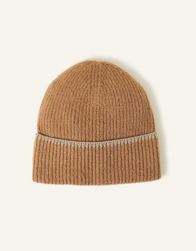 Sparkle Edge Beanie Hat Camel