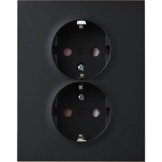 Stikkontakt Plus Dobbel Innfelt Jord Sort