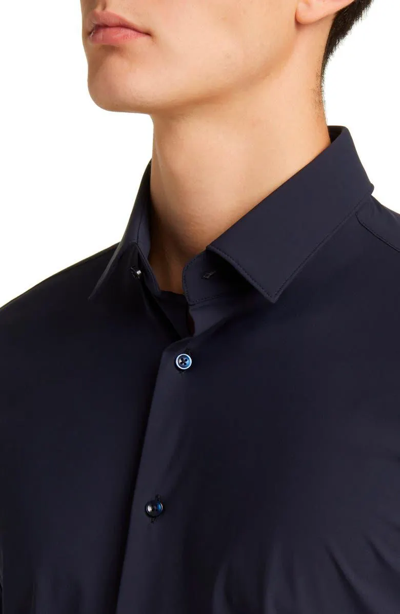 Hank Slim Fit Solid Navy Performance Dress Shirt