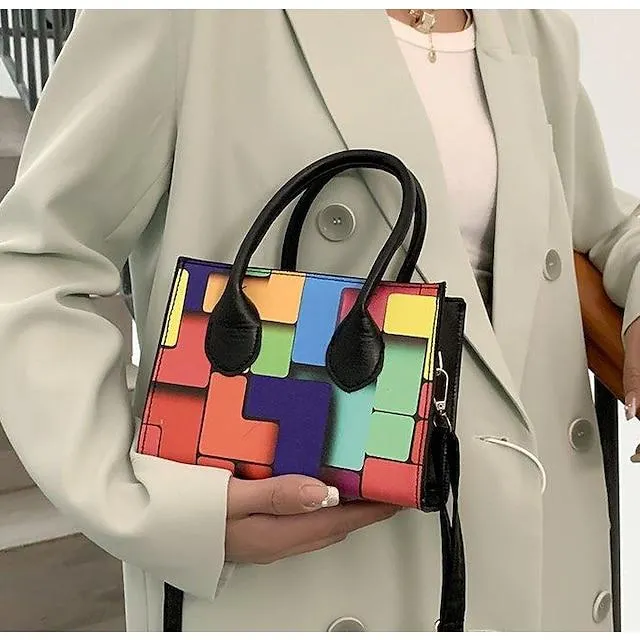 Women's Canvas Tote Bag Oxford Cloth Cowhide PU Leather Floral Print Black Yellow Pink