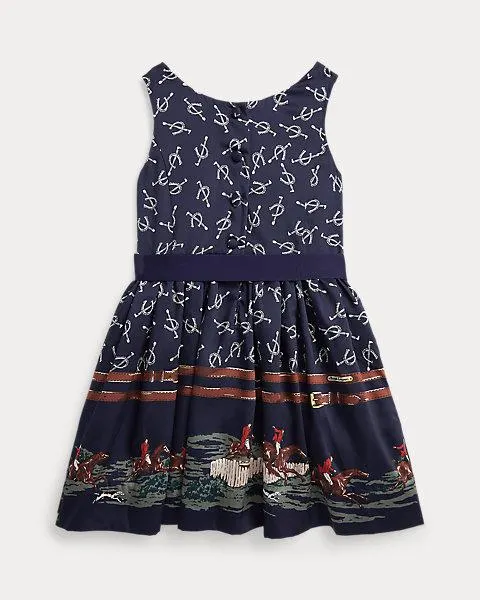 Equestrian-Print Twill Dress