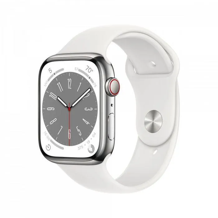 Apple Watch Series 8 Cellular 45 mm Rustfritt stål med Sport Band