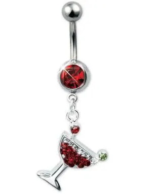 Cocktail Drink Navlepiercing - Sølvfarget/Rød