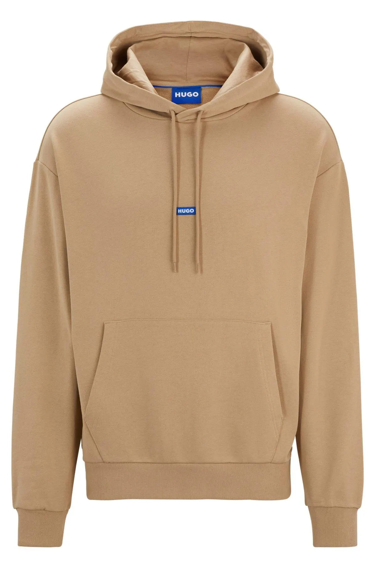 Cotton-terry hoodie with blue logo label