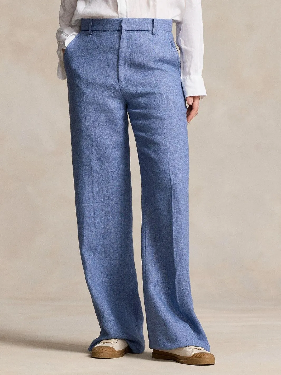 LINEN WIDE-LEG PANT Blå