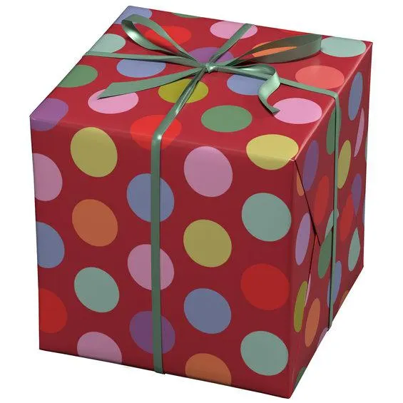 Julepapir 10 meter rull, 57 cm bred – rødt papir med store, festlige prikker