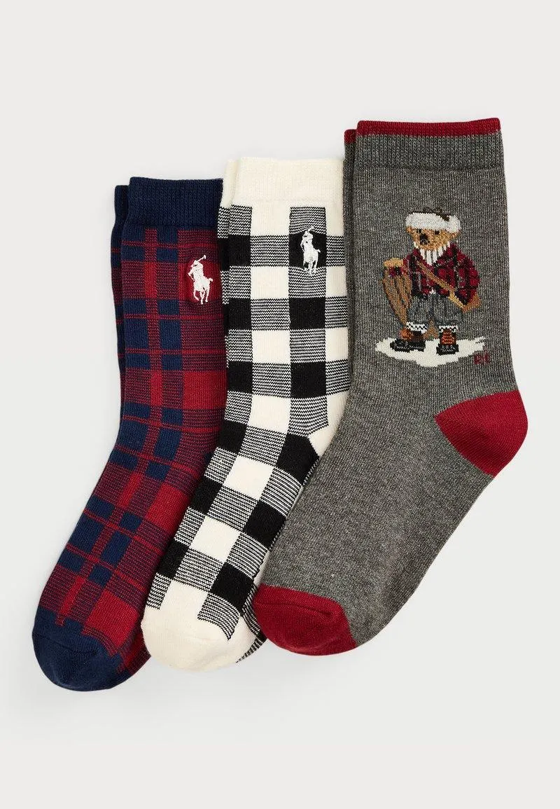 POLO BEAR CREW SOCK 3 PACK UNISEX - Sokker - grey/ivory/black