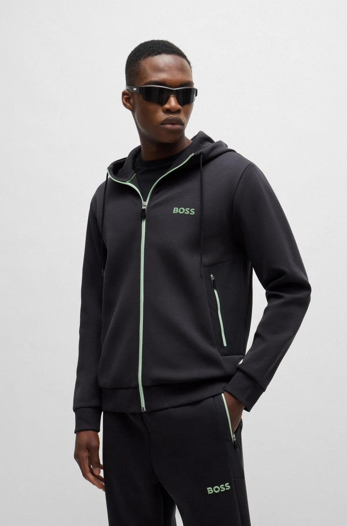 Cotton-blend zip-up hoodie with 3D-moulded logo