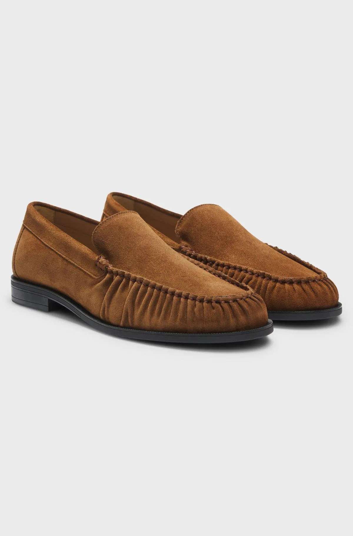 Suede loafers with ruched detail
