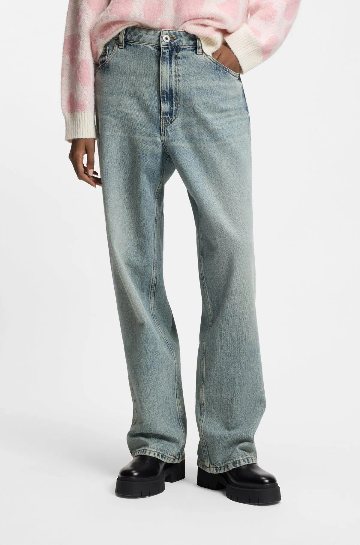 Relaxed-fit jeans in ocean-blue rigid denim