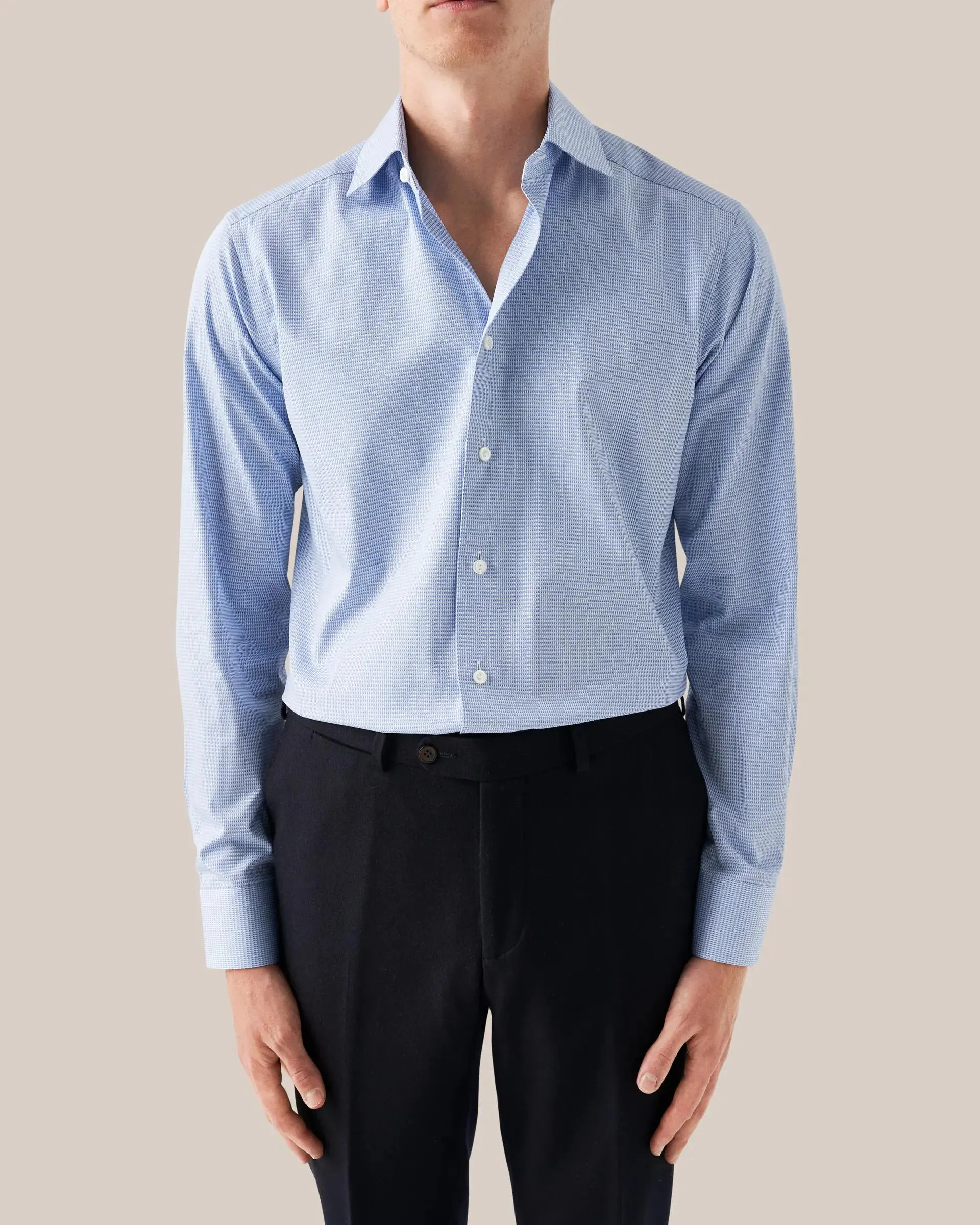 Light Blue Geometric Print Fine Piqué Shirt