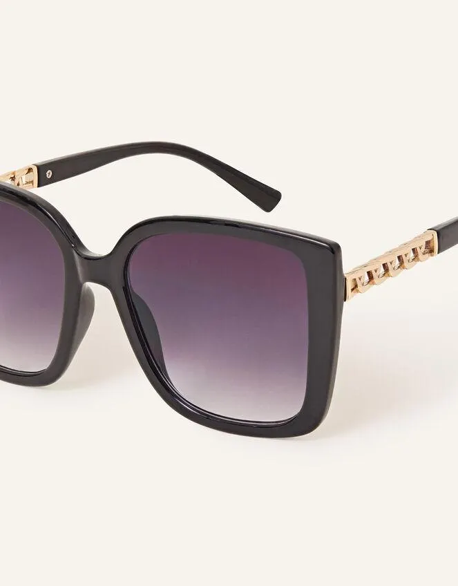 Chain Detail Oversized Square Sunglasses Black