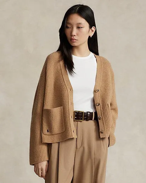 Rib-Knit Wool-Cashmere V-Neck Cardigan