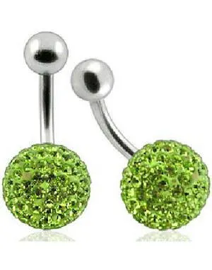 Navlepiercing med Kule av glitrende Grønne Stener