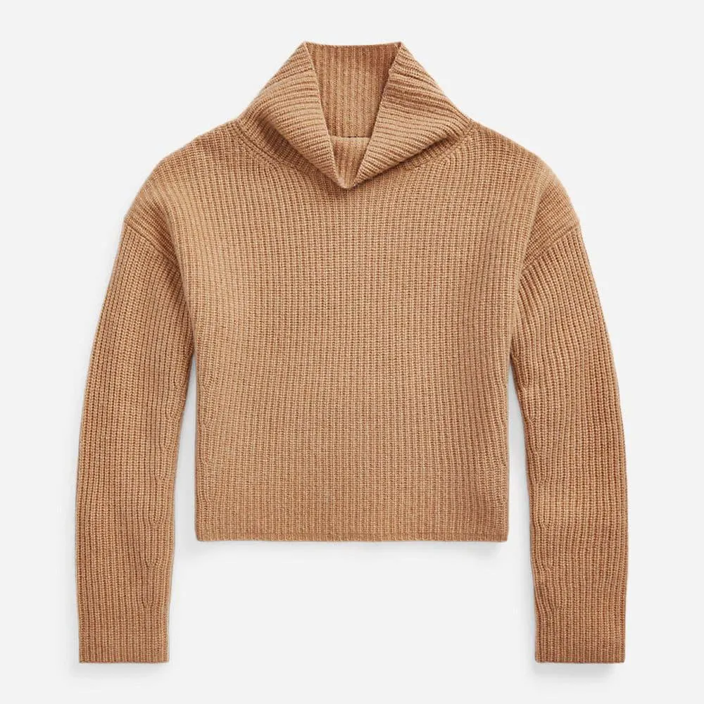 Ribbed Wool Cashmere Mockneck Sweater - Collection Camel Melange