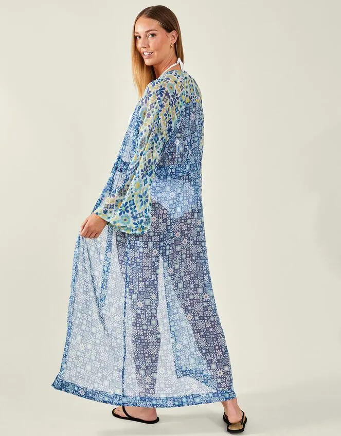 Tile Print Maxi Kaftan Blue