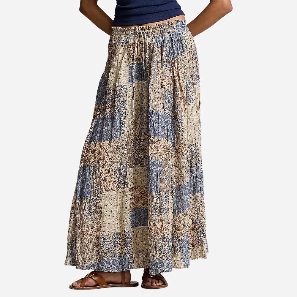 Patchwork Crinkled Cotton Gauze Skirt - Medallion Patchwork